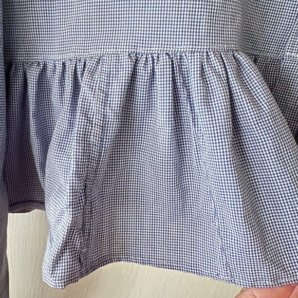 Custom Cropped Ruffle Edge Button Up Shirt L Gingham Mini Checker Rick Rack Trim - Picture 5 of 8